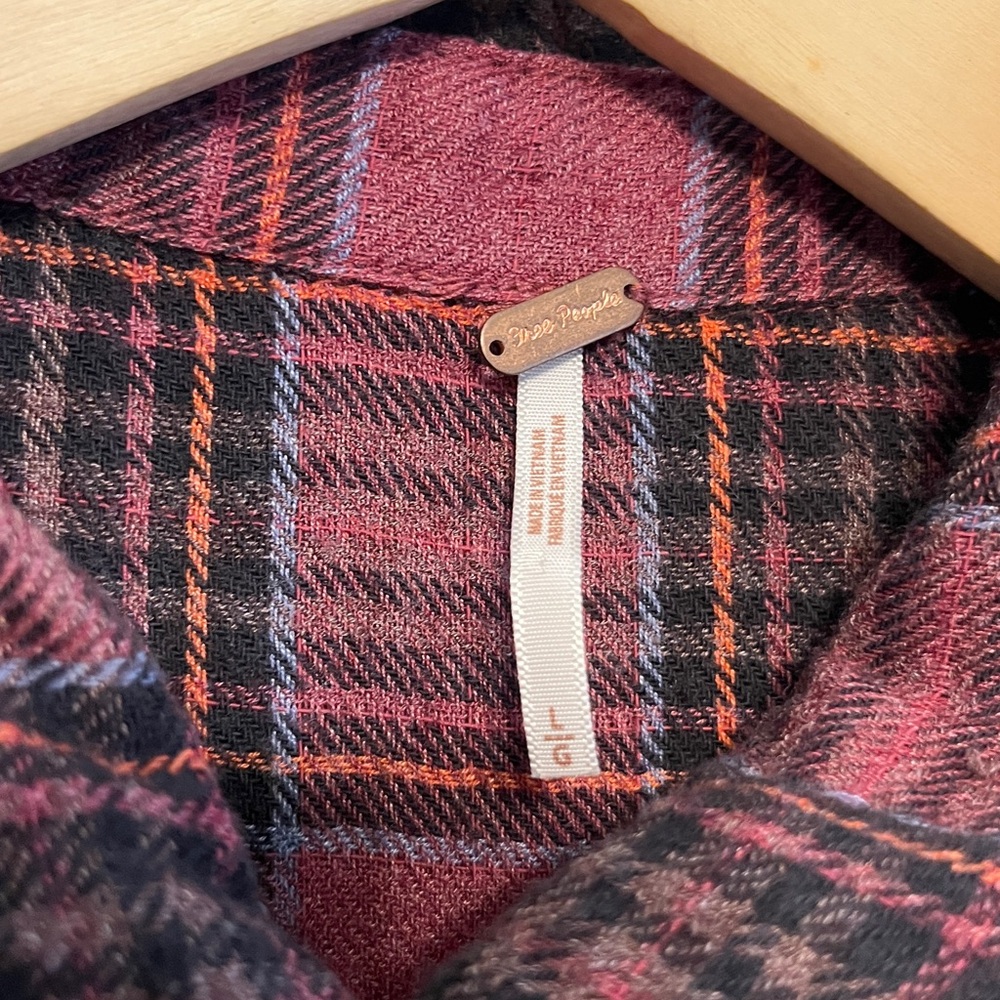 Free People Plaid Flannel Shirt Cotton Wool Blend Long Sleeve Gathered Yoke - Picture 5 of 9